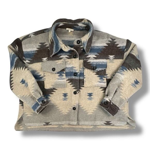 La Miel Eldora Western Southwestern Aztec Boxy Oversized Distressed Shacket Jack - Picture 1 of 7